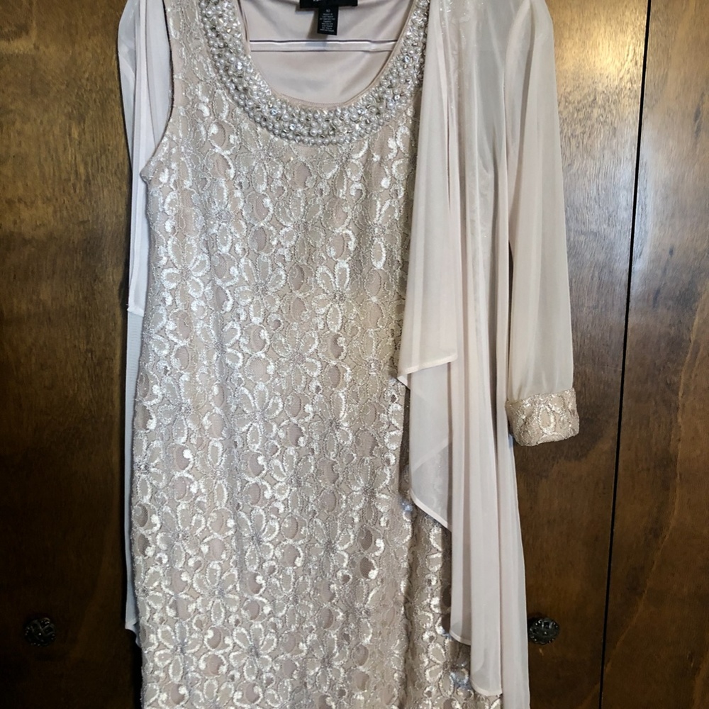 Beaded-neck Glitter Lace 2-piece jacket dress, - Picture 4 of 4